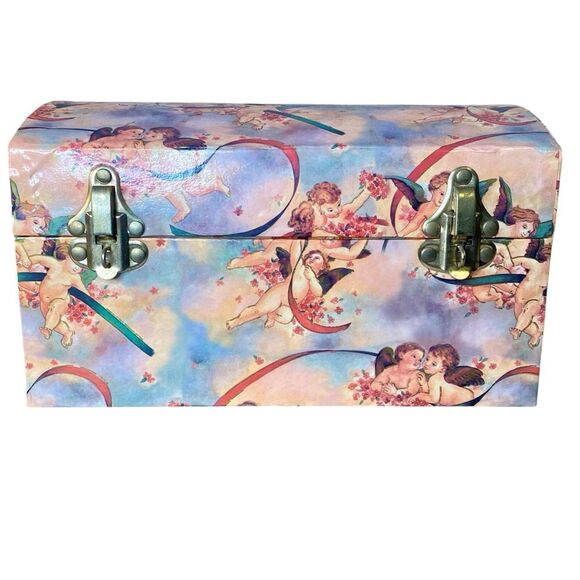 Vintage Angel Print Storage Box Treasure Chest Design Multipurpose Organizer - Picture 1 of 10